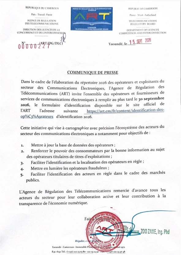 -𝐔𝐑𝐆𝐄𝐍𝐓-️-𝐂𝐎𝐌𝐌𝐔𝐍𝐈𝐐𝐔𝐄-𝐃𝐄-𝐏𝐑𝐄𝐒𝐒𝐄-wwwart.cm-#regulation-#telecom